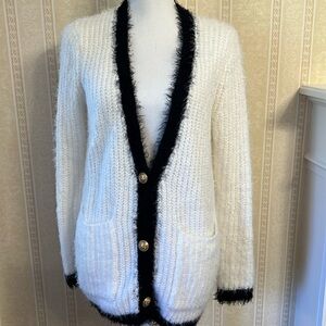 Bishop & Young Long V-Neck Cardigan with Gold Buttons